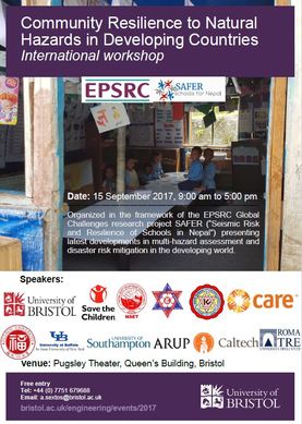 Front cover of the programme for 2017 SAFER International Workshop entitled Community Resilience to natural hazards in developing countries